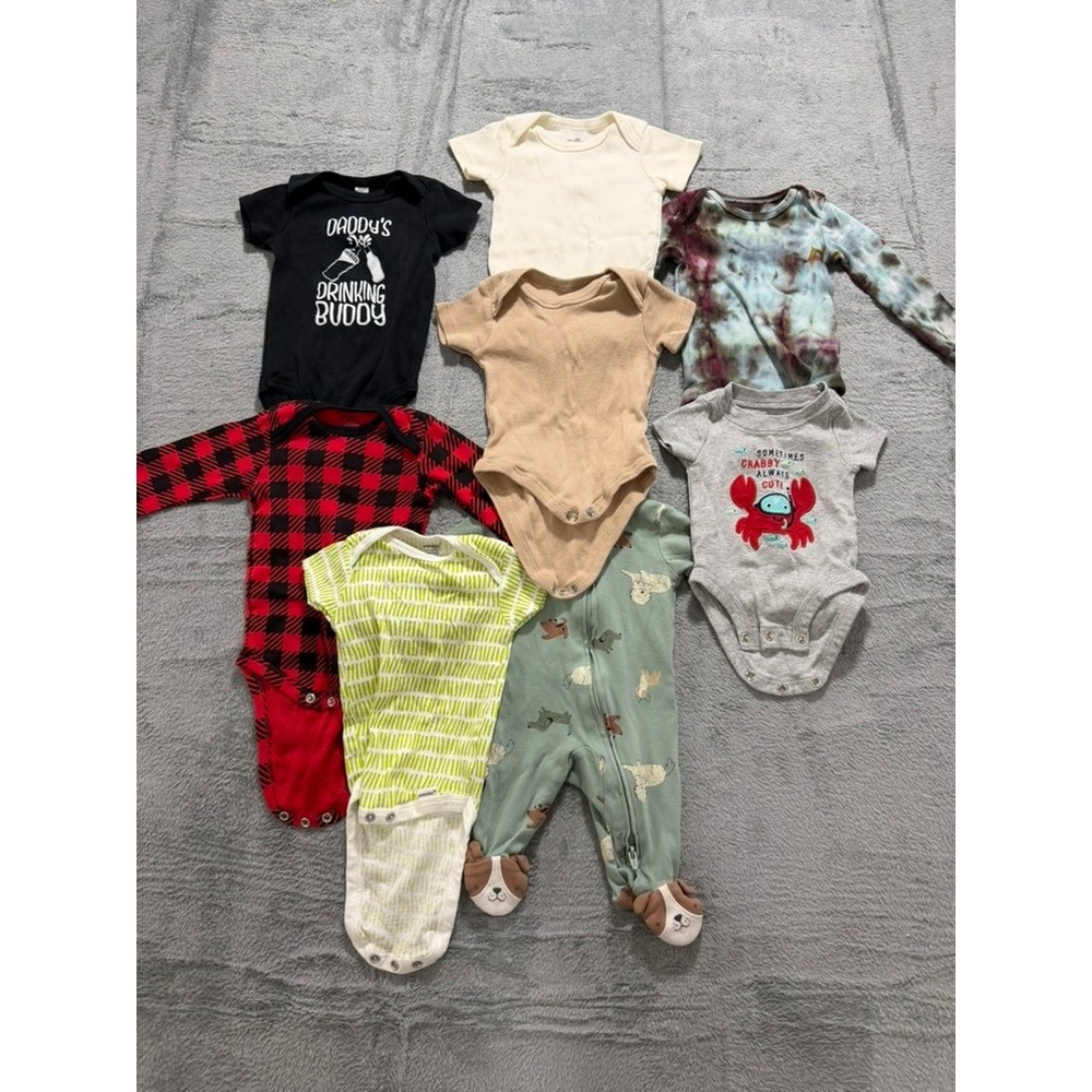 Baby‎ Onesies Sleeper Bundle Gerber Carters NB 3M 6M 9M Plaid Tie Dye 8pc Set